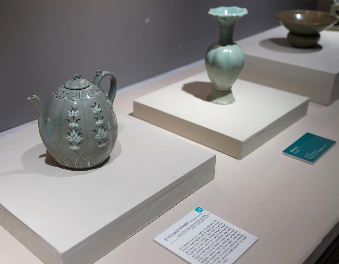 A display of traditional Korean celadon ceramics