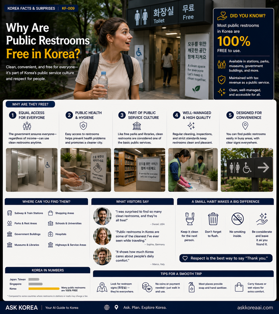 Why public restrooms are free in Korea — ASK KOREA infographic