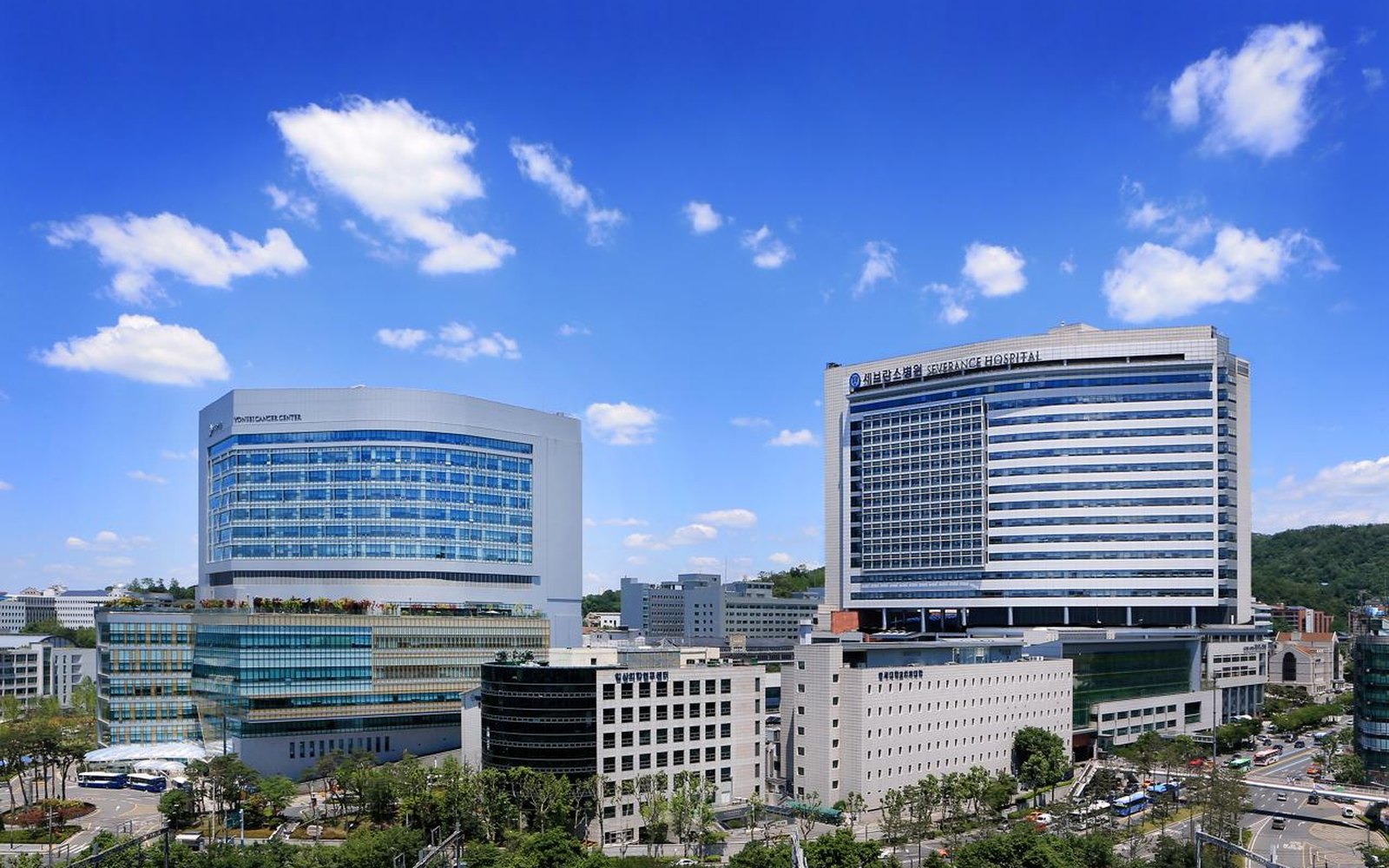 Modern Korean hospital building exterior in daylight.