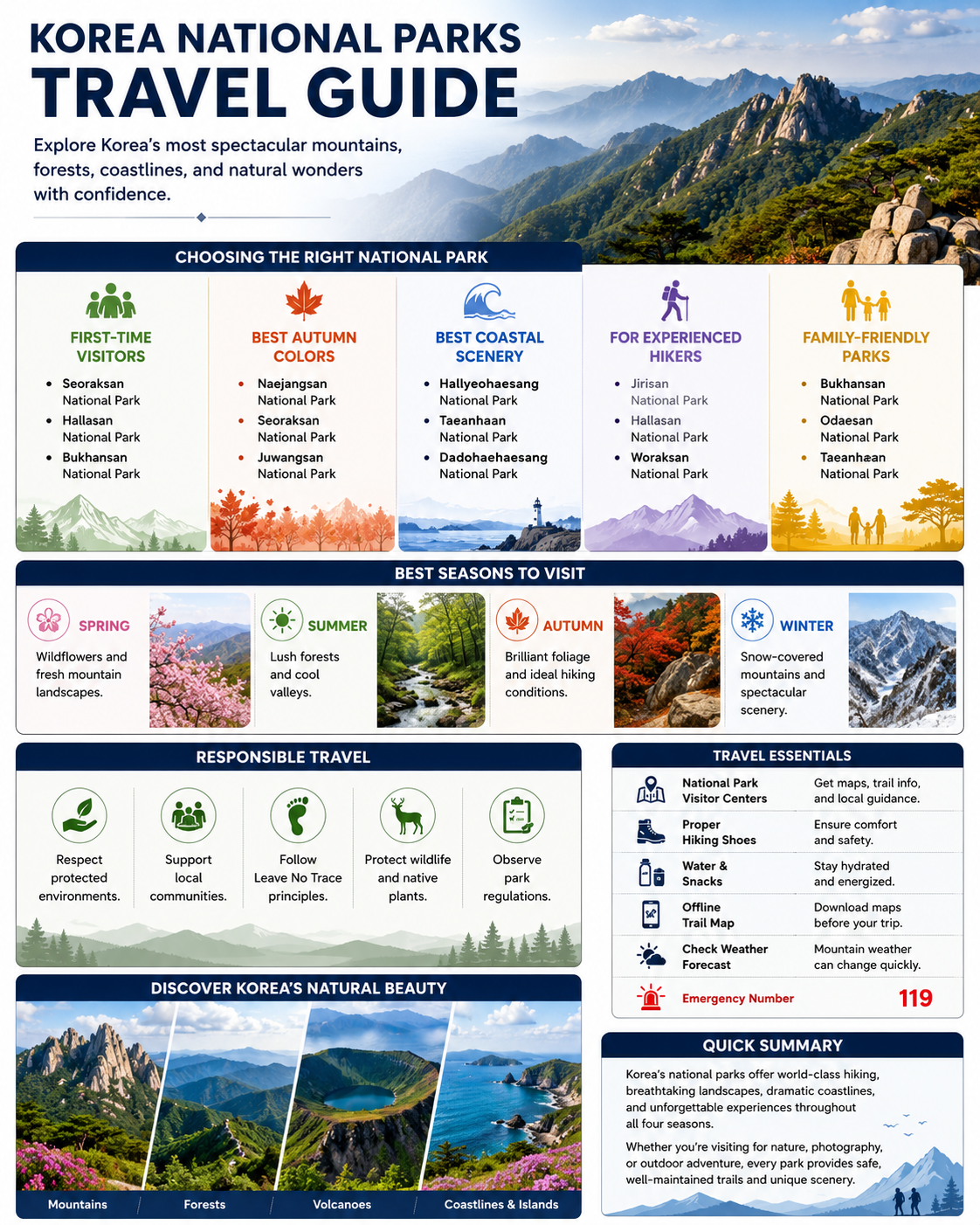 Korea national parks travel guide infographic