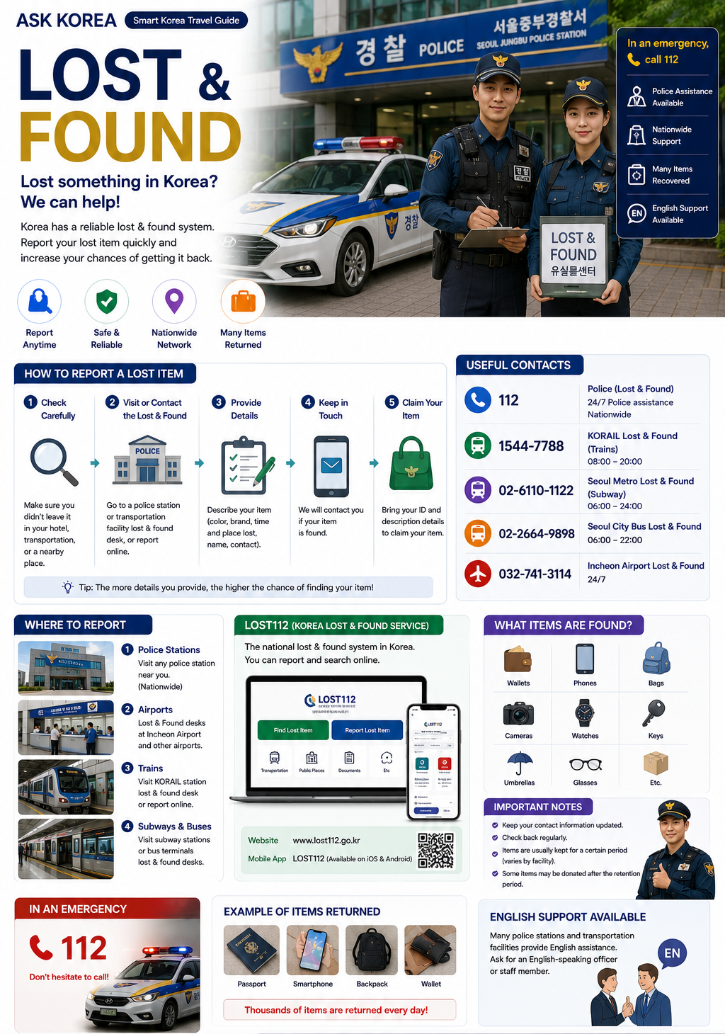 Lost & Found infographic — ASK KOREA guide.