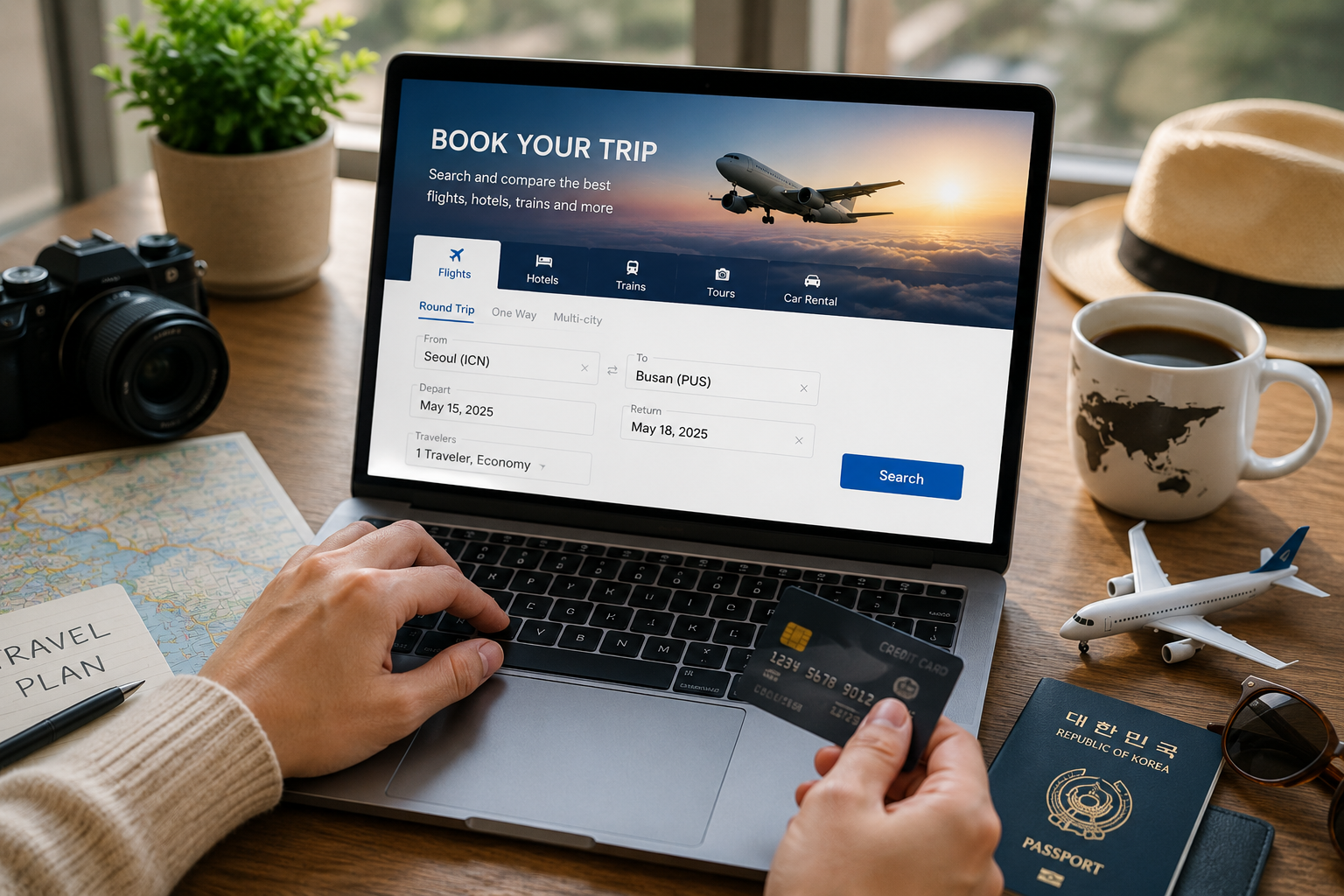 Booking a Korea trip on a tablet