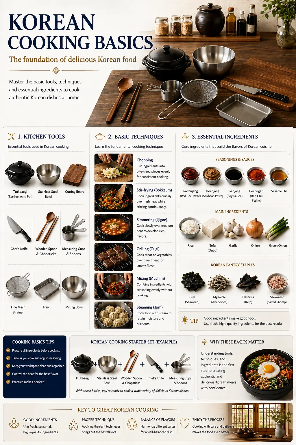 Korean Cooking Basics — kitchen tools, basic techniques and essential ingredients