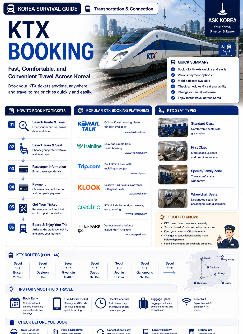 KTX Booking infographic — ASK KOREA guide.