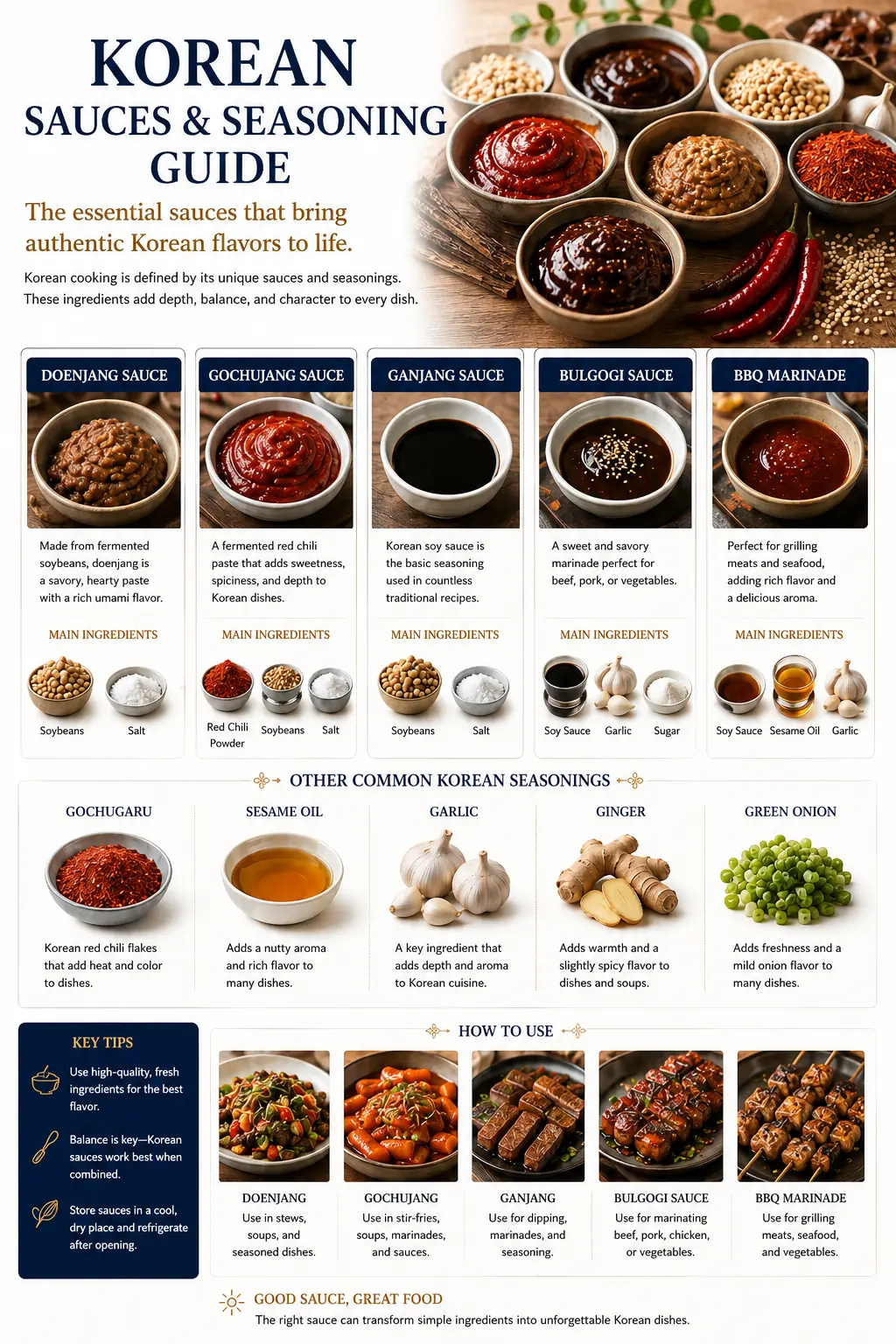 Korean Sauces & Seasoning Guide — doenjang, gochujang, ganjang, bulgogi sauce and BBQ marinade