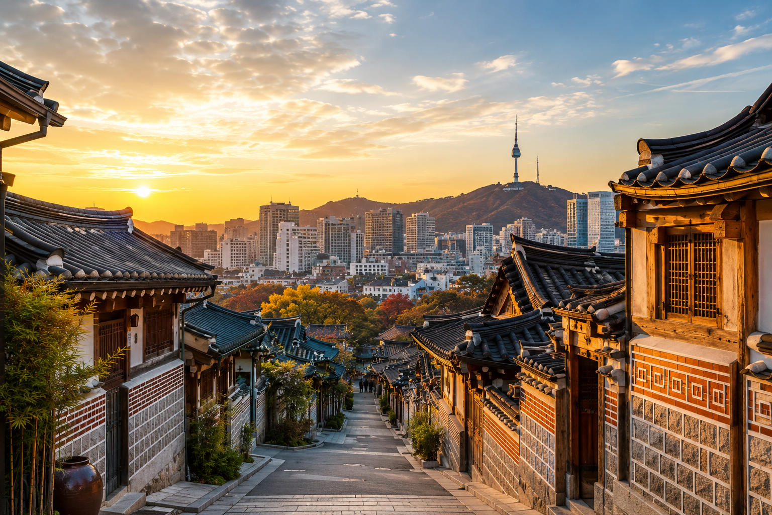 Seoul skyline at golden hour