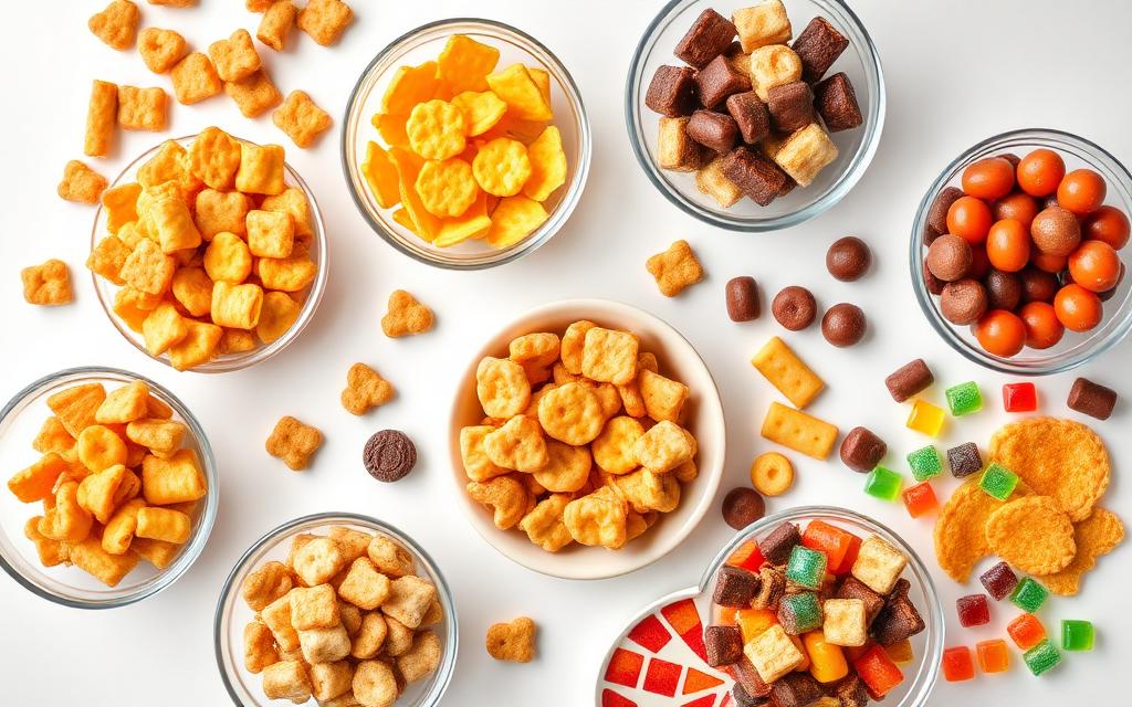 Assortment of Korean snacks in bowls