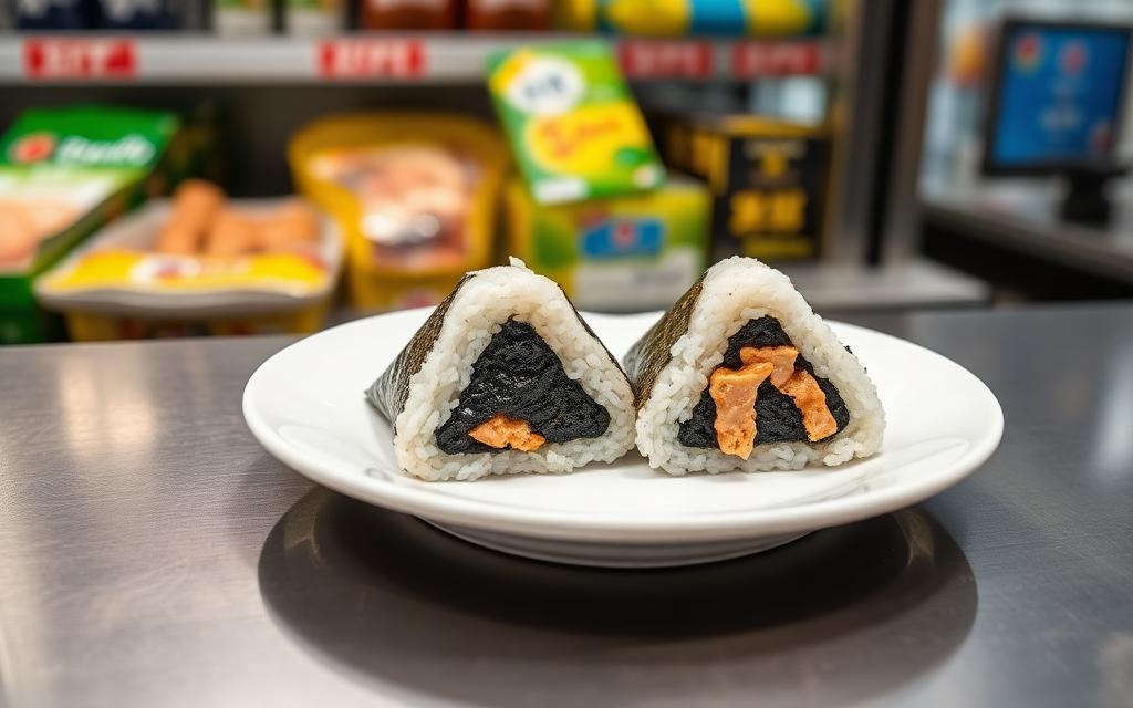 Triangle kimbap rice balls on a plate