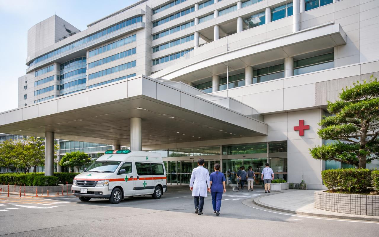 Main entrance of a modern Korean hospital medical center