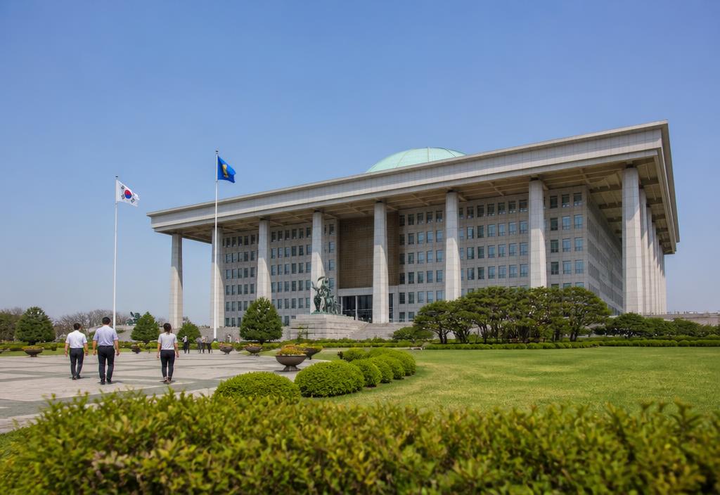 The National Assembly building of South Korea on a clear day.