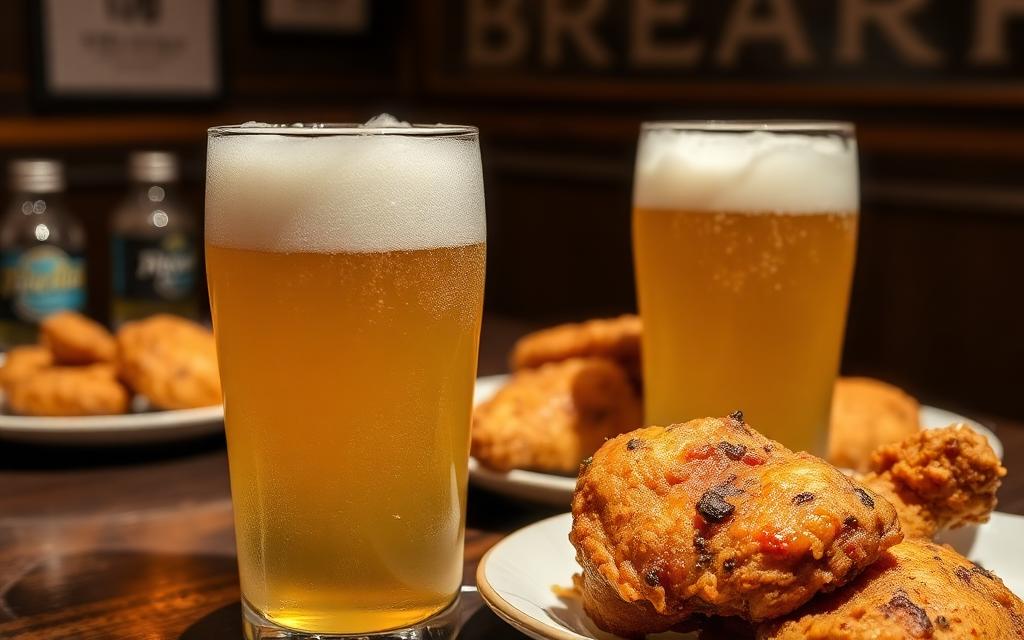 Cold Korean lager beer with fried chicken