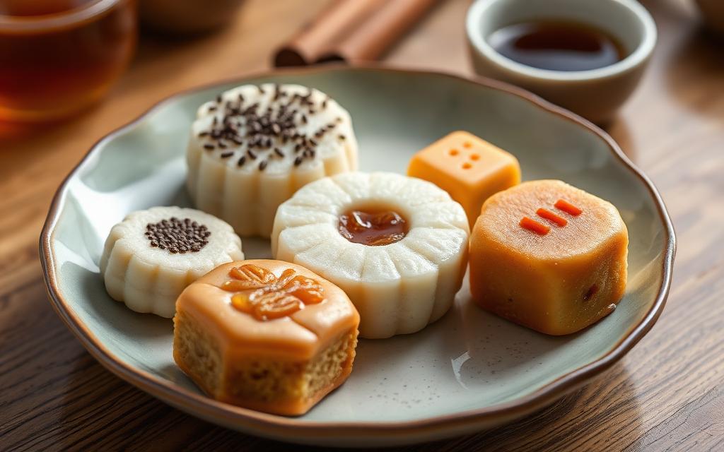 Traditional Korean rice cake desserts on a plate