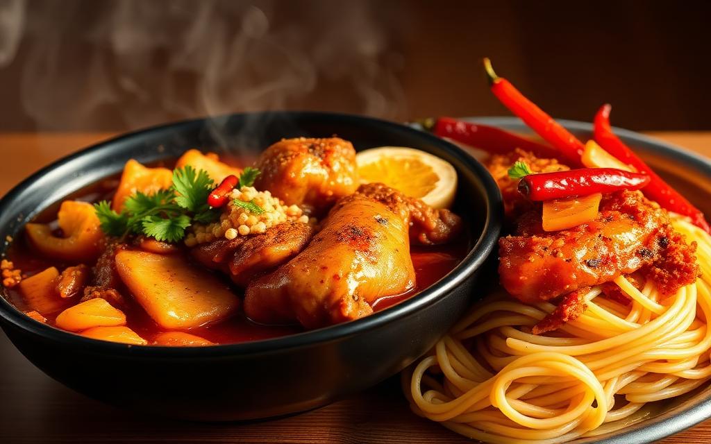Spicy Korean dishes with chili peppers