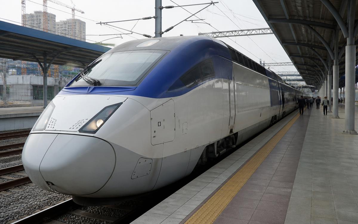 Korean KTX high-speed train at a station platform
