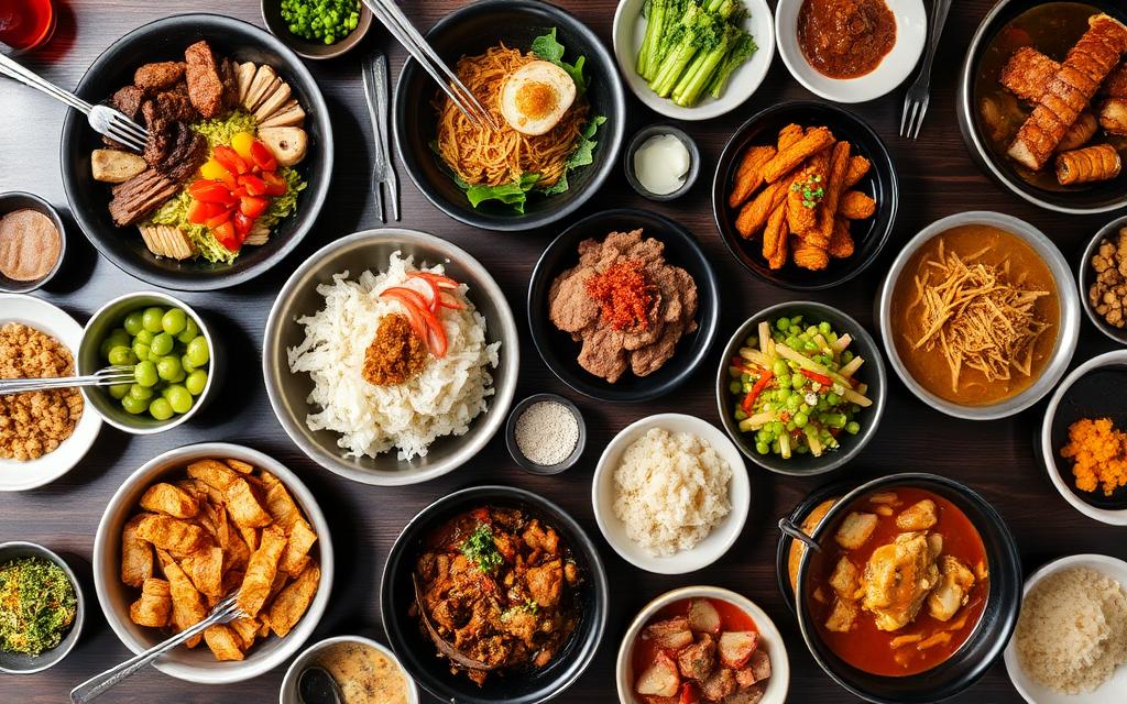 Spread of popular Korean dishes on a table