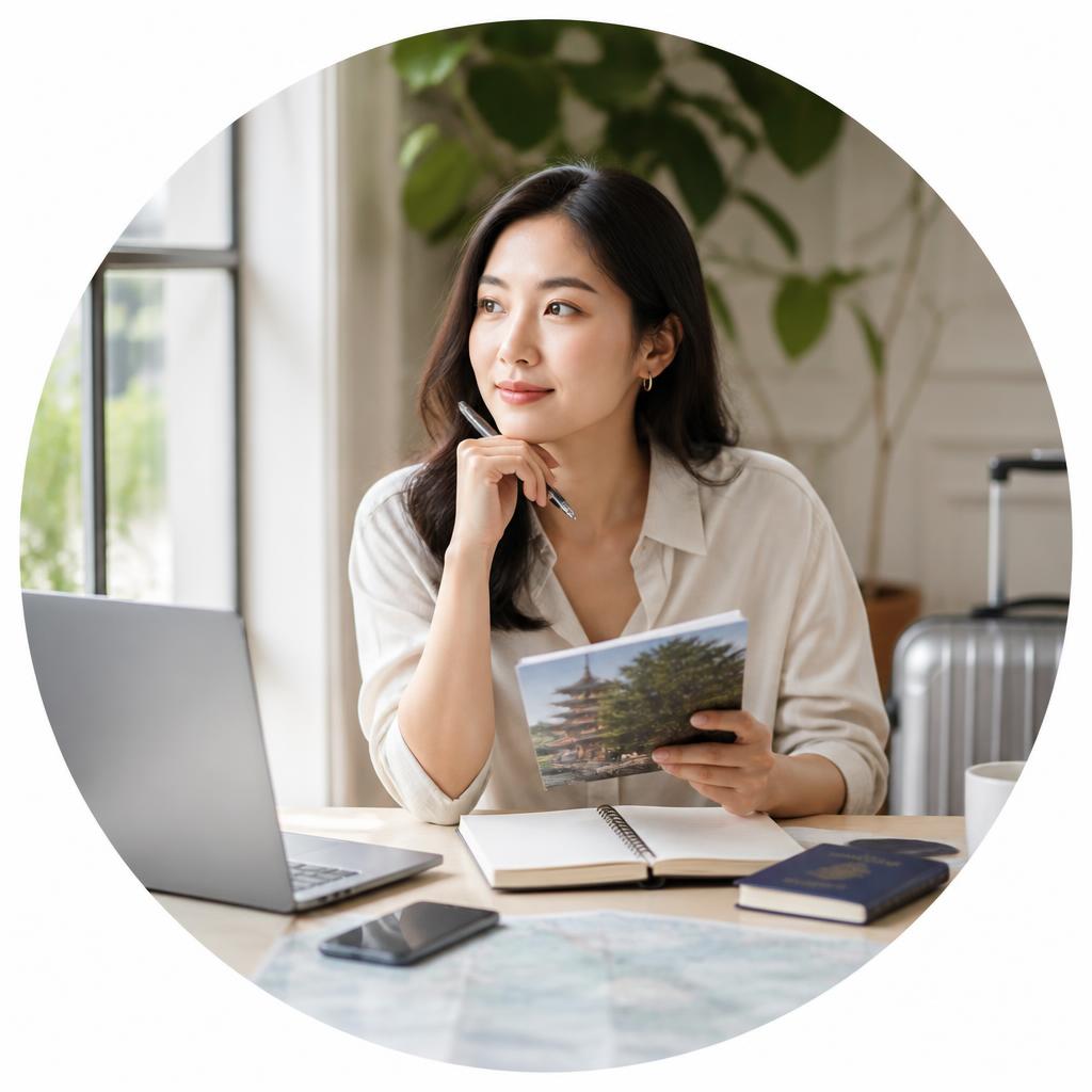 Traveller planning a Korea trip at a desk