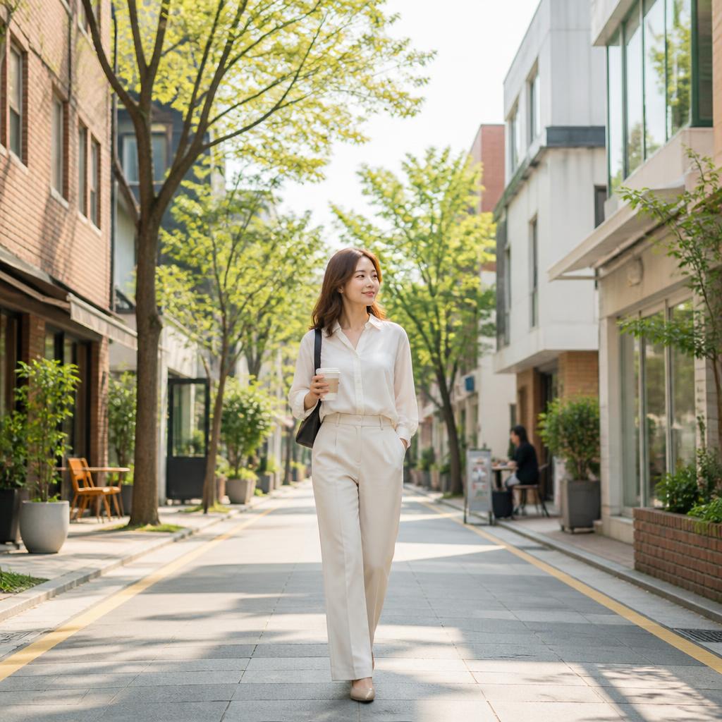 Walking a leafy Seoul neighbourhood street