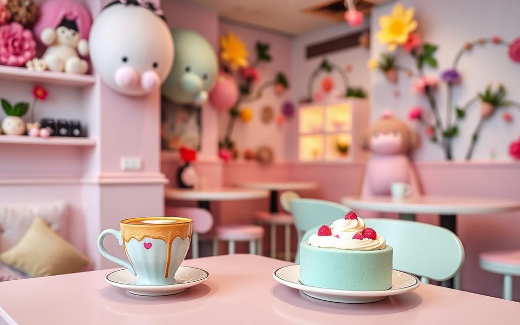 Pastel themed café interior in Seoul