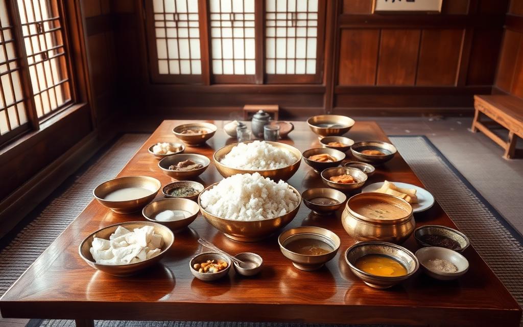 Traditional Korean table setting with banchan